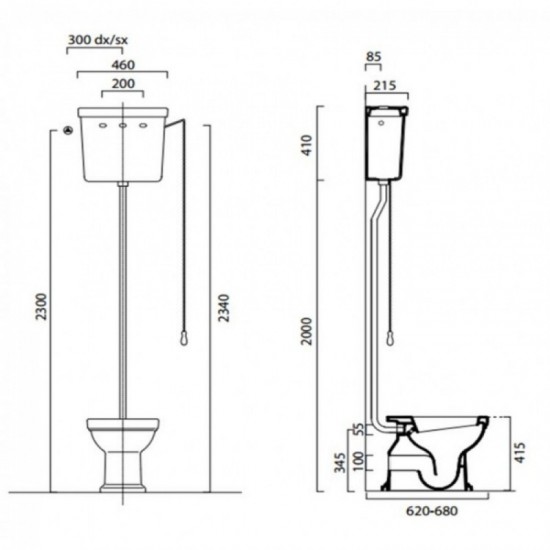 Επιδαπέδια Λεκάνη Πορσελάνης High Level Κατωστόμια GSI Classic Με Μαύρο Κάλυμμα Duroplast Soft Close 871000HNC-300 
